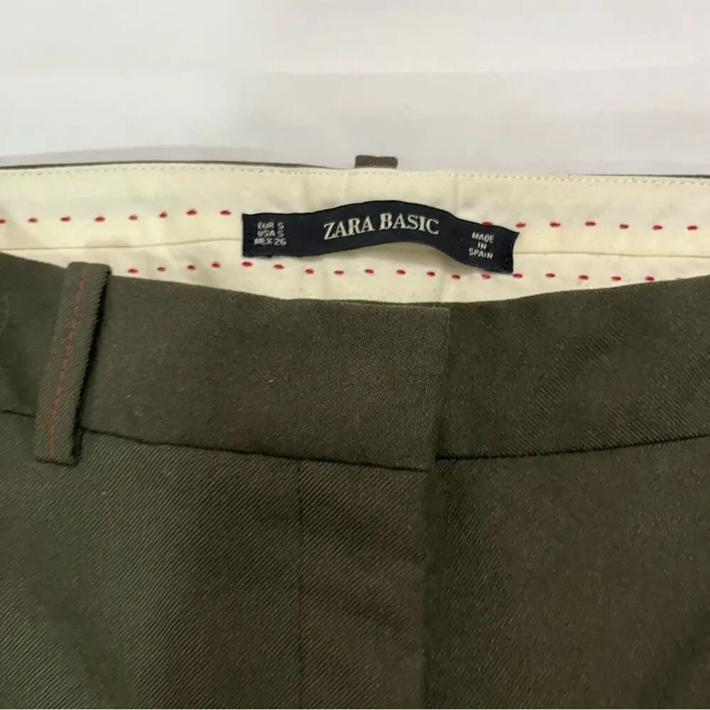 Zara Basic Office Career Business Casual Cuffed Wide Leg Pants Pockets Size S